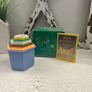 Vintage 1953 Child Guidance Nesting Hexagon Animal Blocks Complete W/Box & Book